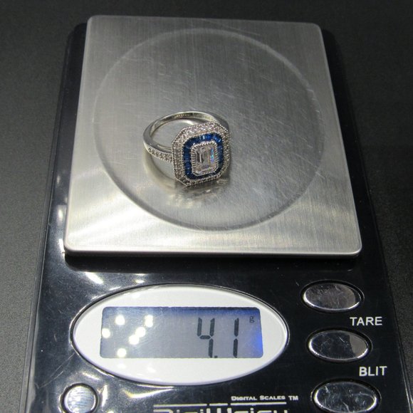 Size 6.25 Sterling Silver Cubic Zirconia & Blue Topaz Fancy Band Ring Vintage - Picture 9 of 9